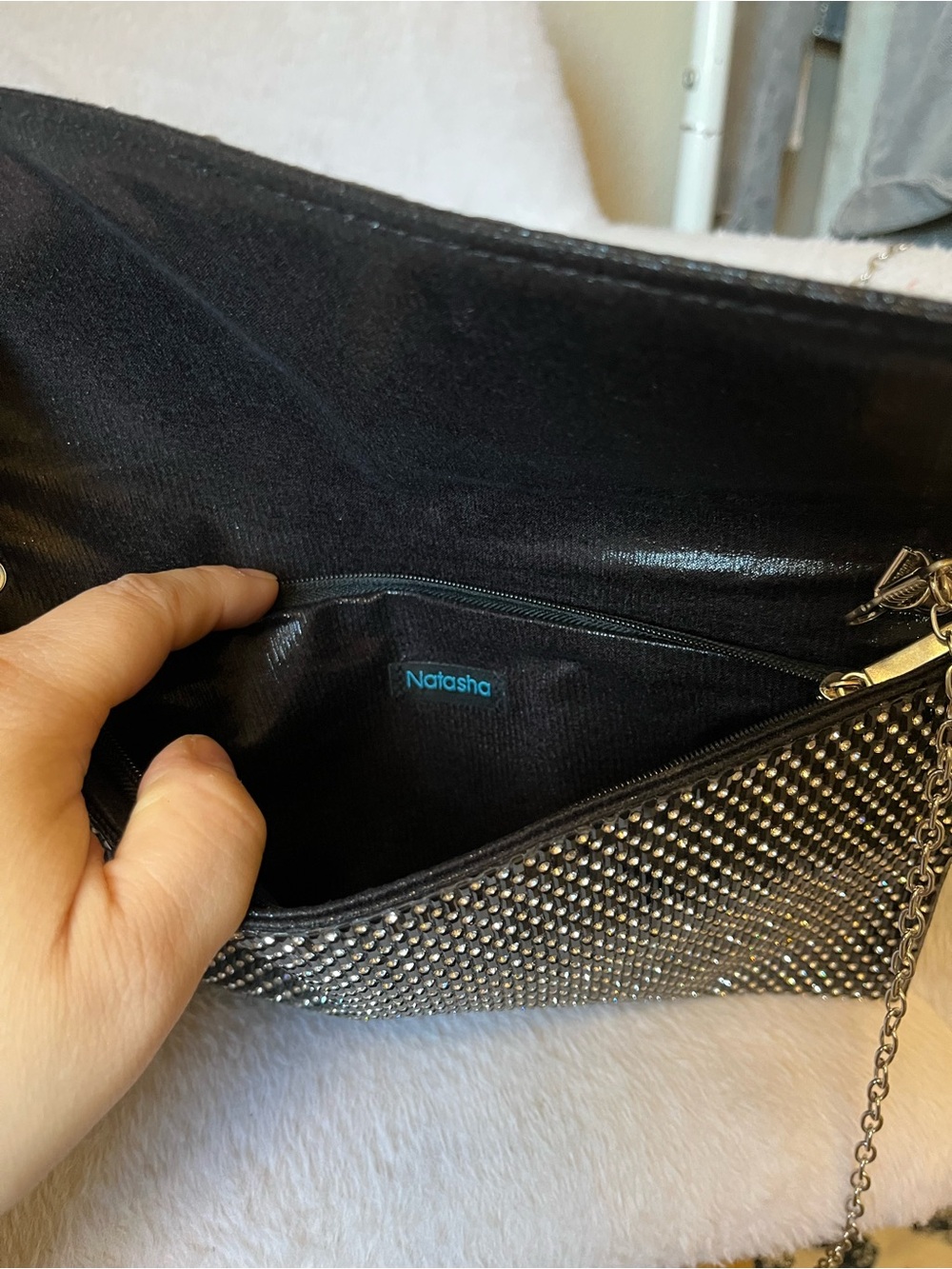 🖤✨ Black Rhinestone Evening Clutch Chain Bag - Picture 4 of 11